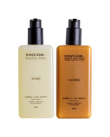 Reuben and the Desert, hand and body wash and body cream duo on a white background